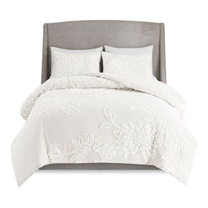 Pemberly Row 90&quot 3-Piece Cotton Duvet Cover Set in Off White