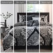 Pemberly Row Contemporary 7-Piece Cotton Printed Comforter Set in Black