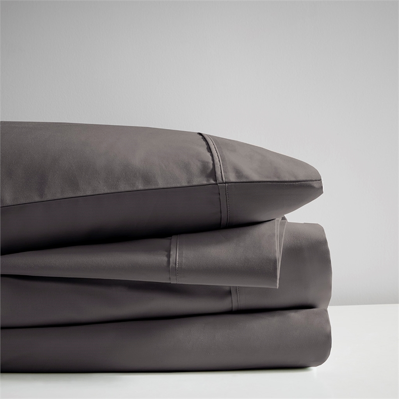 Pemberly Row 600 Thread Count Cooling Cotton Blend 4 PC Sheet Set in Charcoal