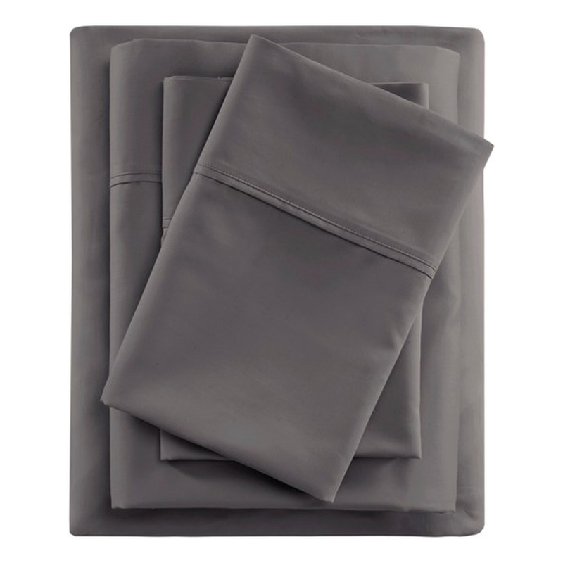 Pemberly Row 600 Thread Count Cooling Cotton Blend 4 PC Sheet Set in Charcoal