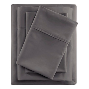 Pemberly Row 600 Thread Count Cooling Cotton Blend 4 PC Sheet Set in Charcoal