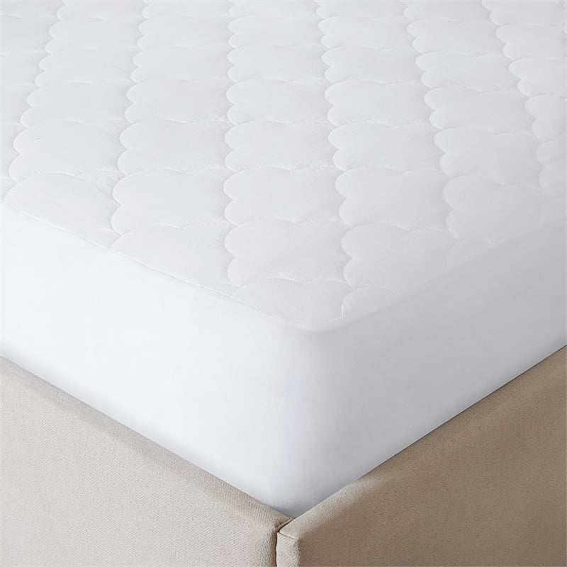 Pemberly Row Natural Cotton Percale Quilted Mattress Pad in White