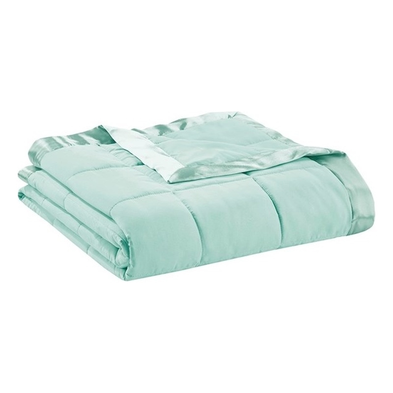 Pemberly Row Fabric Down Alternative Blanket with Satin Trim in Seafoam