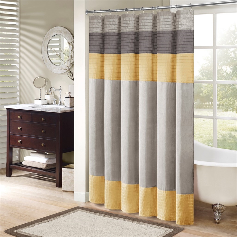 Pemberly Row Contemporary Faux Silk Shower Curtain in Yellow 72x72