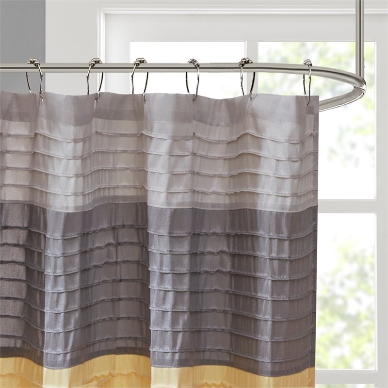 Pemberly Row Contemporary Faux Silk Shower Curtain in Yellow 72x72