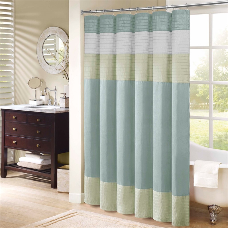 Pemberly Row Contemporary Faux Silk Shower Curtain in Green 72x72