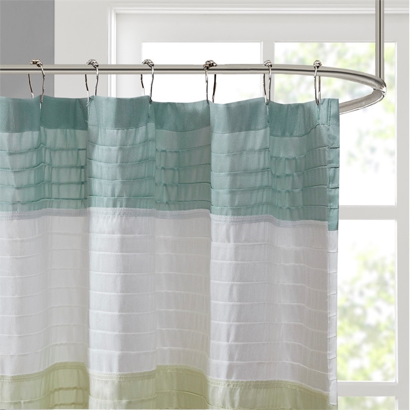 Pemberly Row Contemporary Faux Silk Shower Curtain in Green 72x72