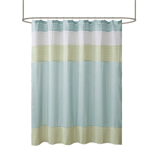 Pemberly Row Contemporary Faux Silk Shower Curtain in Green 72x72&quot