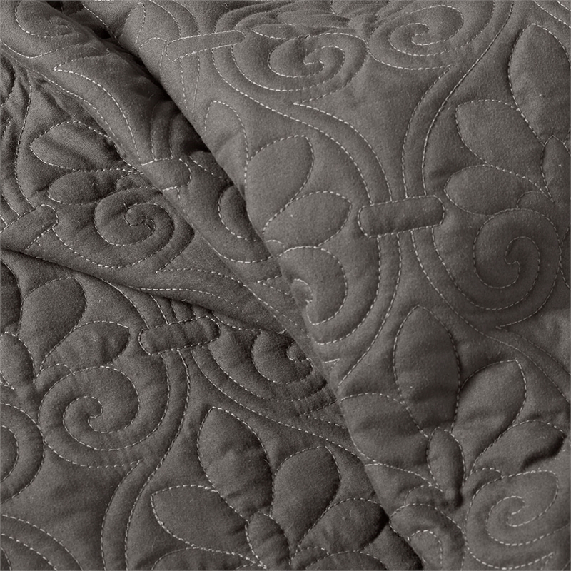 Pemberly Row 3-Piece Fabric Fitted Bedspread Set in Charcoal