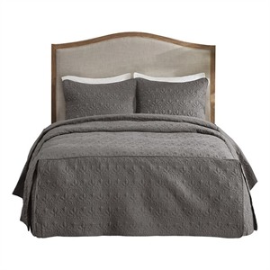 Pemberly Row 3-Piece Fabric Fitted Bedspread Set in Charcoal