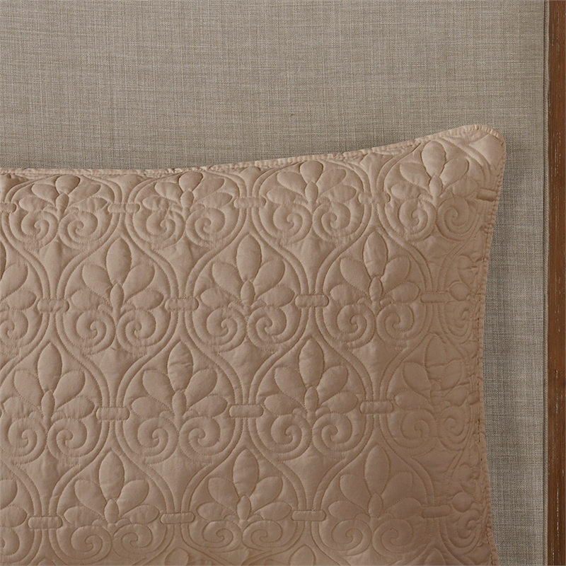 Pemberly Row Contemporary 3-Piece Fabric Fitted Bedspread Set in Khaki
