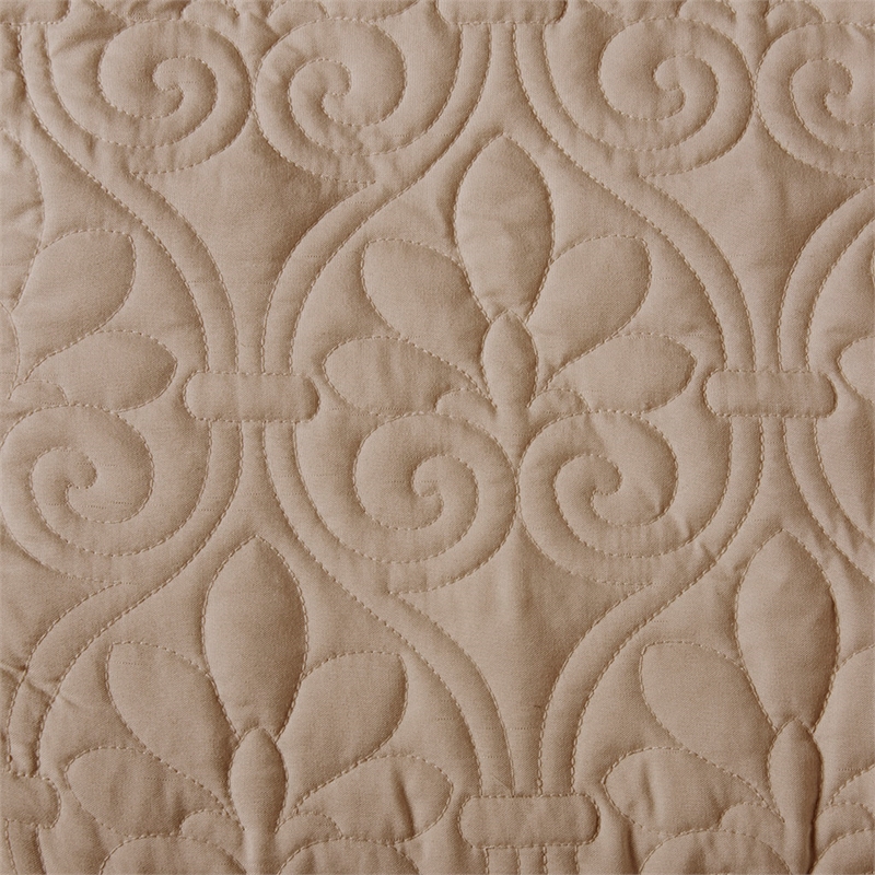 Pemberly Row Contemporary 3-Piece Fabric Fitted Bedspread Set in Khaki