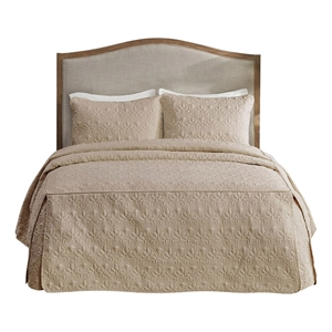 Pemberly Row Contemporary 3-Piece Fabric Fitted Bedspread Set in Khaki