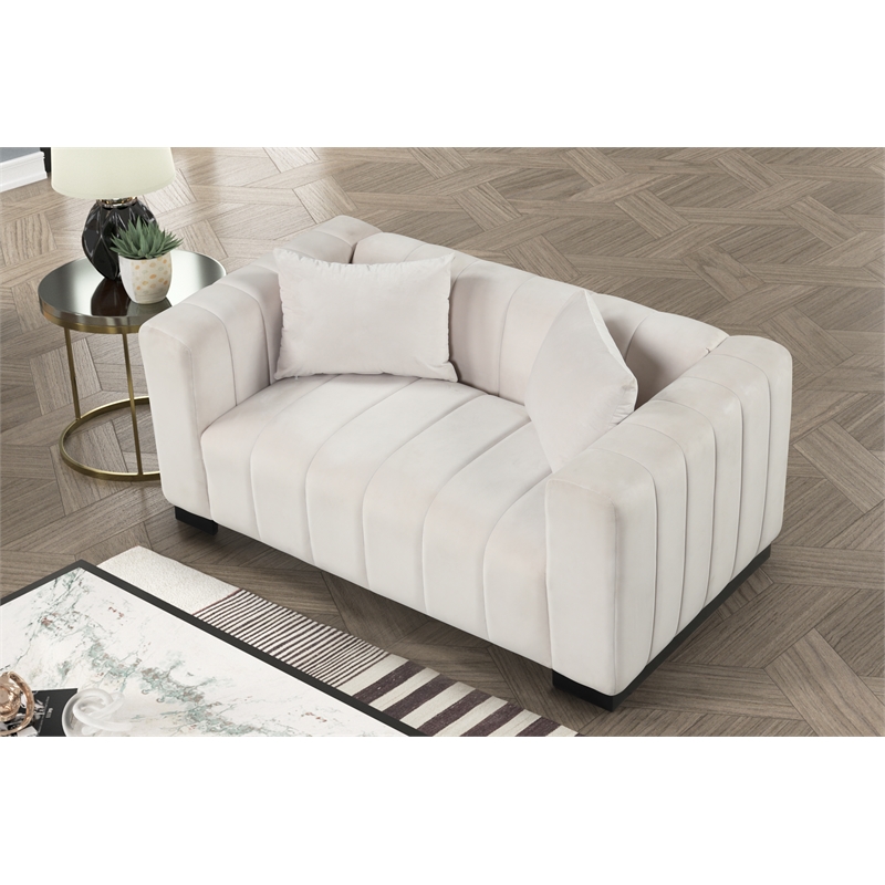 Pemberly Row 2-Piece Living Room Furniture Velvet Sofa+Loveseat Set-Half white