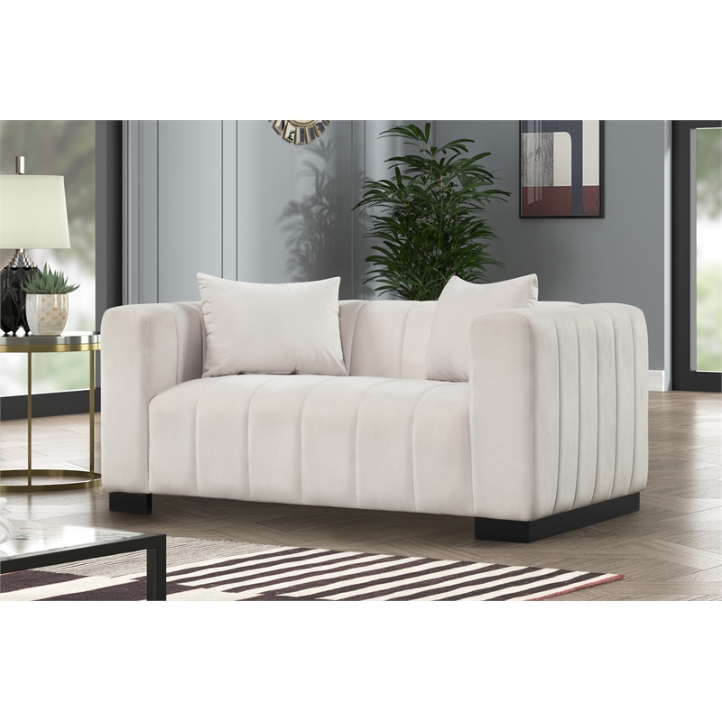 Pemberly Row 2-Piece Living Room Furniture Velvet Sofa+Loveseat Set-Half white