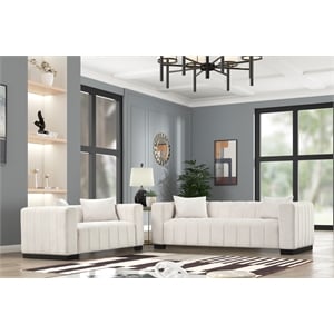Pemberly Row 2-Piece Living Room Furniture Velvet Sofa+Loveseat Set-Half white