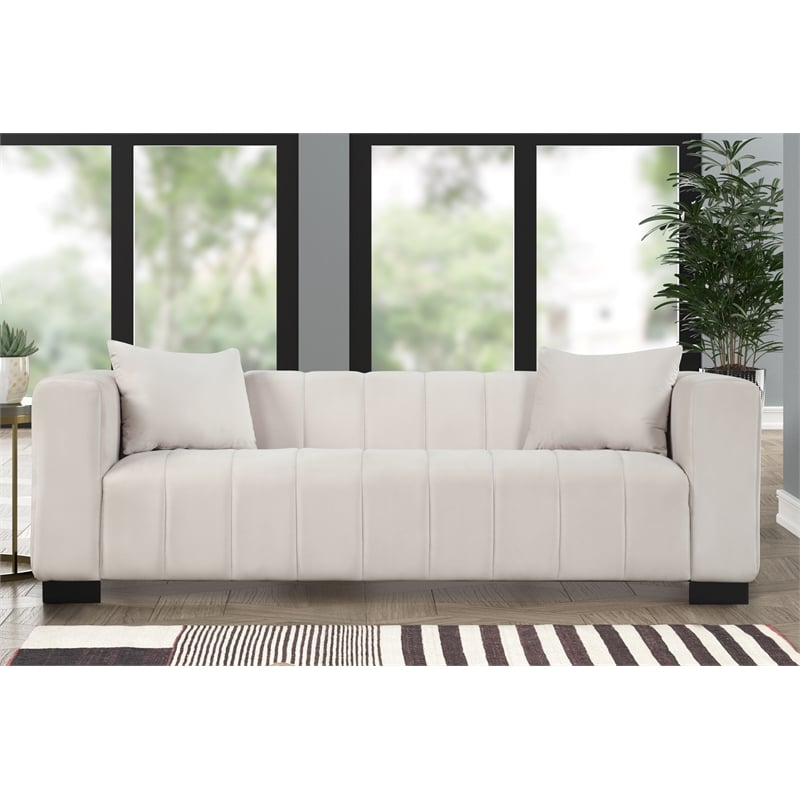Pemberly Row 3-PC Living Room Furniture Velvet Sofa+Loveseat+Chair Set-Halfwhite