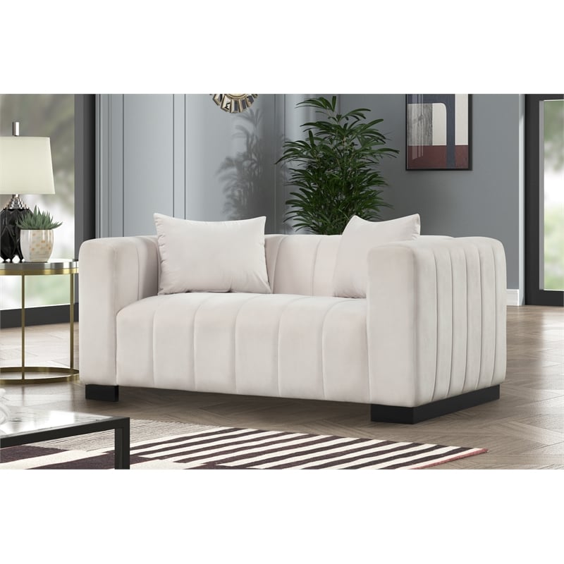 Pemberly Row 3-PC Living Room Furniture Velvet Sofa+Loveseat+Chair Set-Halfwhite