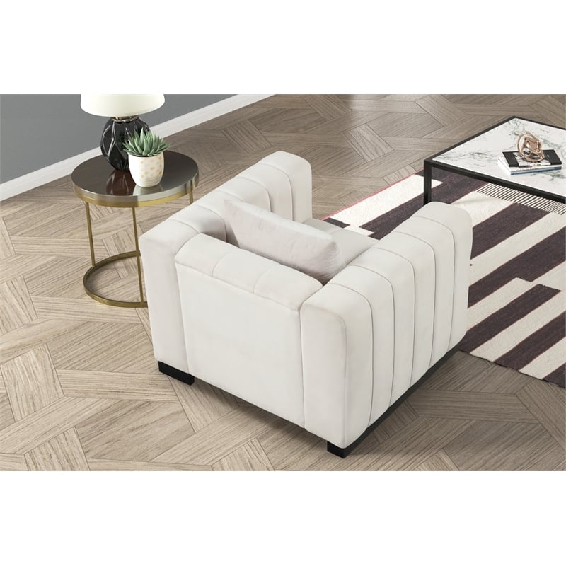 Pemberly Row 3-PC Living Room Furniture Velvet Sofa+Loveseat+Chair Set-Halfwhite