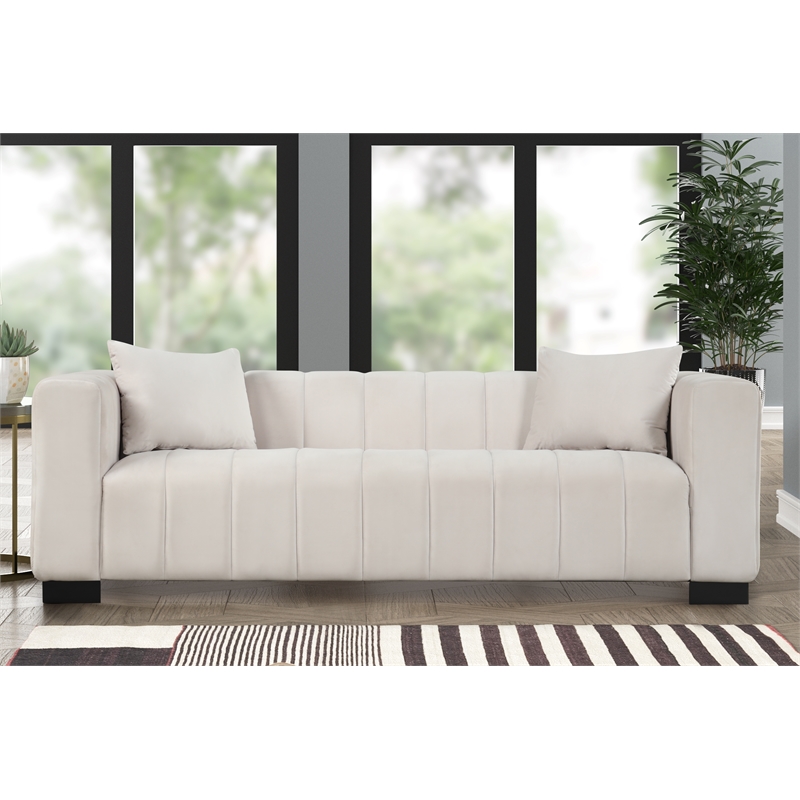 Pemberly Row 3-PC Living Room Furniture Velvet Sofa+2-Armchairs Set-Half white