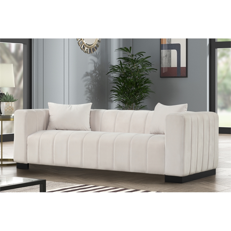 Pemberly Row 3-PC Living Room Furniture Velvet Sofa+2-Armchairs Set-Half white