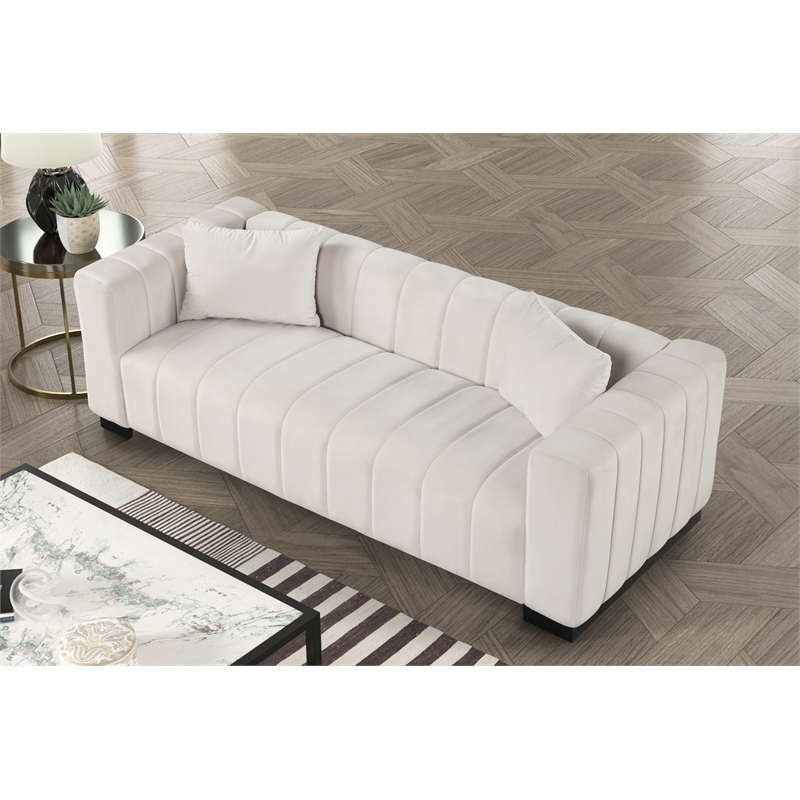 Pemberly Row 3-PC Living Room Furniture Velvet Sofa+2-Armchairs Set-Half white