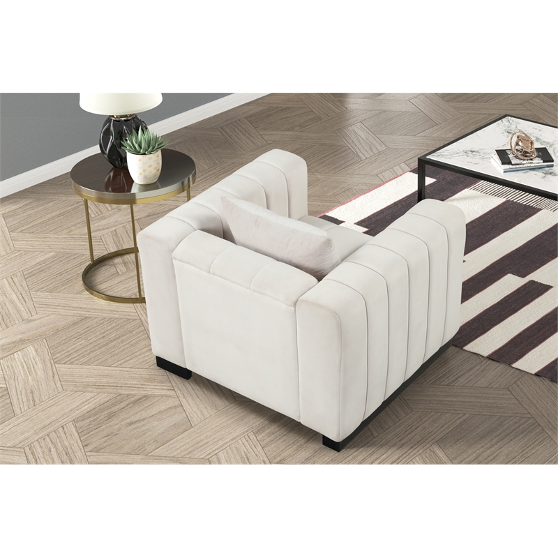 Pemberly Row 3-PC Living Room Furniture Velvet Sofa+2-Armchairs Set-Half white