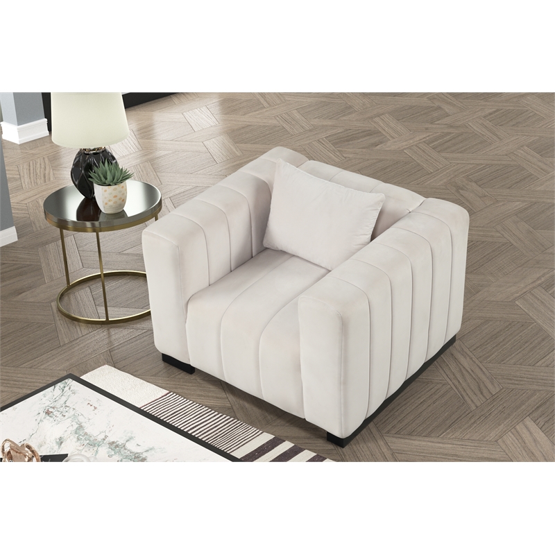 Pemberly Row 2-PC Living Room Furniture Velvet Fabric Sofa+Chair Set-Half white