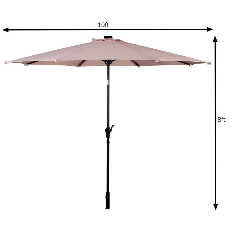 Pemberly Row 10ft Patio Solar Umbrella LED Patio Market Steel Tilt in Beige