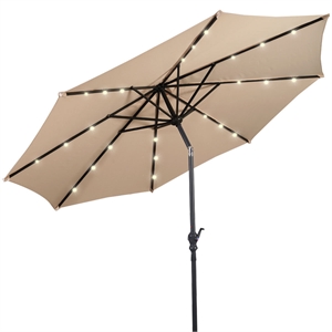 Pemberly Row 10ft Patio Solar Umbrella LED Patio Market Steel Tilt in Beige