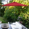 Pemberly Row 10ft Patio Solar Umbrella LED Patio Market Steel Tilt in Red