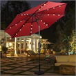 Pemberly Row 10ft Patio Solar Umbrella LED Patio Market Steel Tilt in Red
