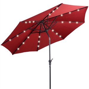 Pemberly Row 10ft Patio Solar Umbrella LED Patio Market Steel Tilt in Red
