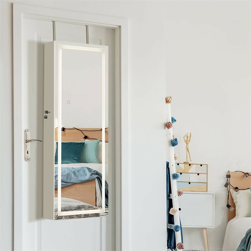 Pemberly Row Density Board & Wall/Door Mount LED Light Jewelry Cabinet in White