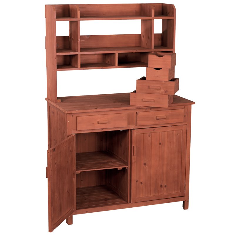 Pemberly Row Wood Potting Bench With Storage in Medium Brown
