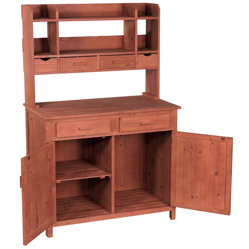 Pemberly Row Wood Potting Bench With Storage in Medium Brown