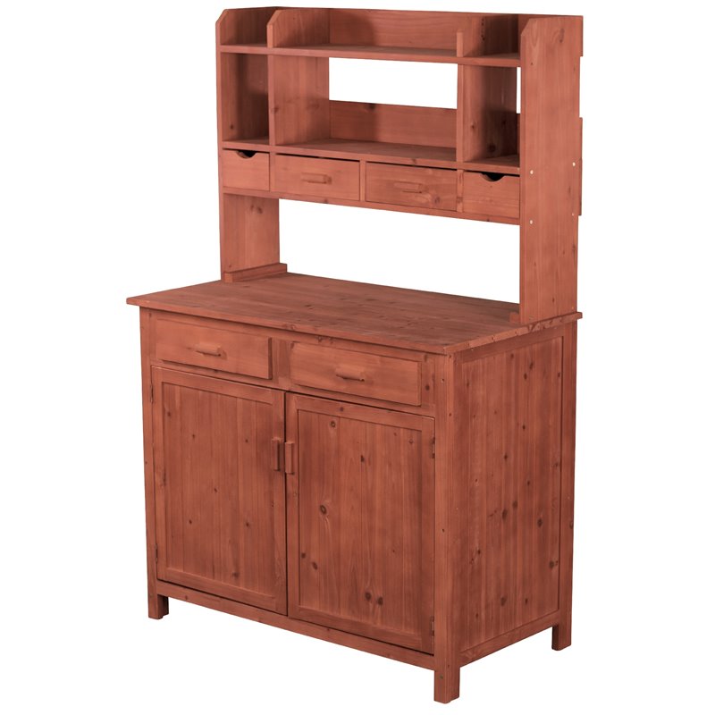 Pemberly Row Wood Potting Bench With Storage in Medium Brown