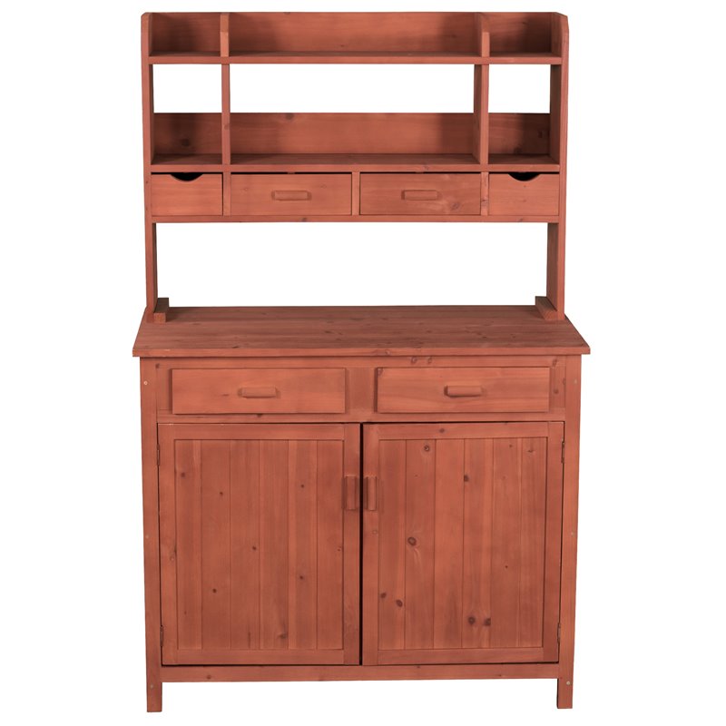 Pemberly Row Wood Potting Bench With Storage in Medium Brown