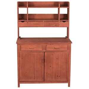 Pemberly Row Wood Potting Bench With Storage in Medium Brown
