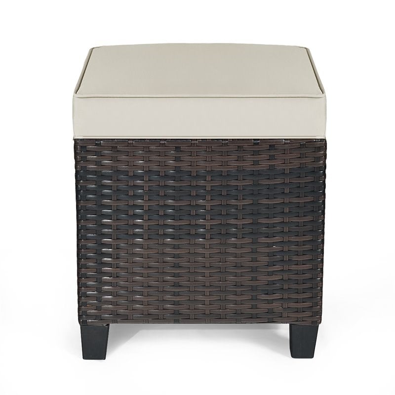 Pemberly Row 4 Pieces Rattan Outdoor Patio Ottoman with Cushion Seat in Brown