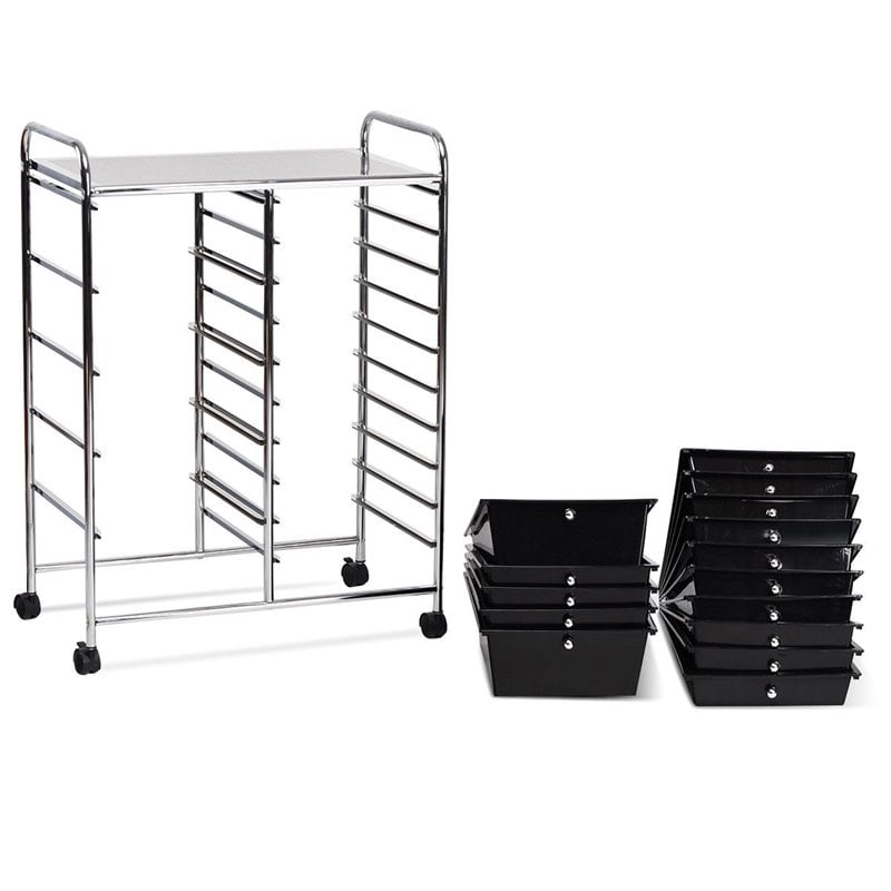 Pemberly Row Scrapbook Paper Rolling Storage Cart with 15 Drawers in Black