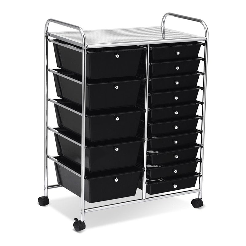 Pemberly Row Scrapbook Paper Rolling Storage Cart with 15 Drawers in Black