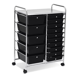 Pemberly Row Scrapbook Paper Rolling Storage Cart with 15 Drawers in Black