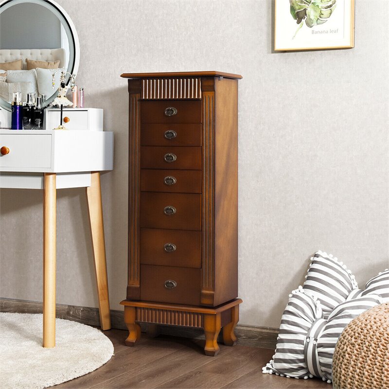 Pemberly Row MDF and Glass Jewelry Cabinet with 2 Swing-out Doors in Brown