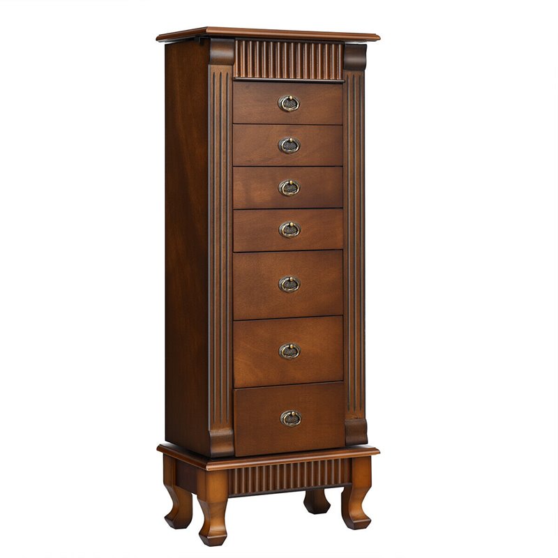 Pemberly Row MDF and Glass Jewelry Cabinet with 2 Swing-out Doors in Brown
