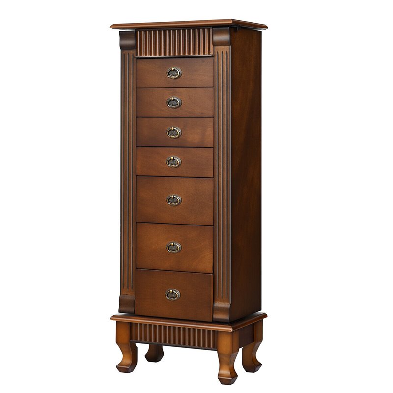 Pemberly Row MDF and Glass Jewelry Cabinet with 2 Swing-out Doors in Brown