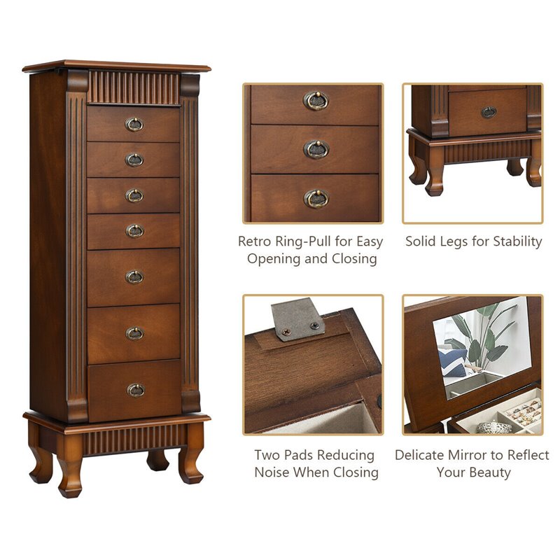 Pemberly Row MDF and Glass Jewelry Cabinet with 2 Swing-out Doors in Brown