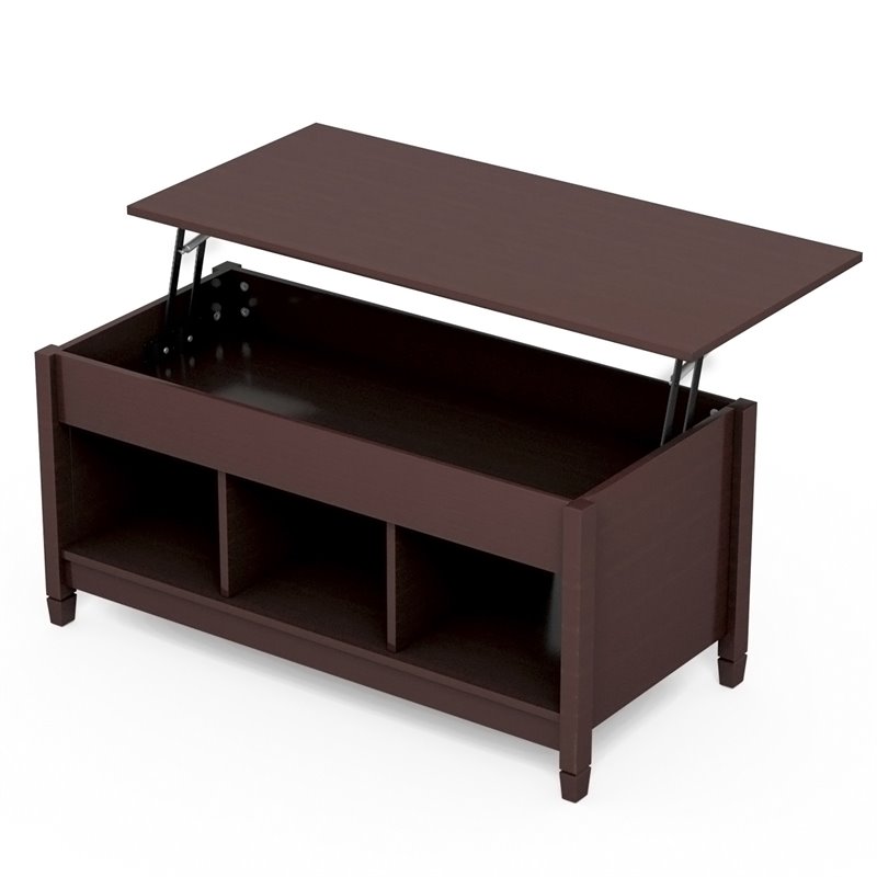Pemberly Row Solid Wood Lift Top Coffee Table with Storage Shelves in Brown