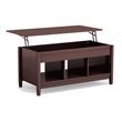 Pemberly Row Solid Wood Lift Top Coffee Table with Storage Shelves in Brown