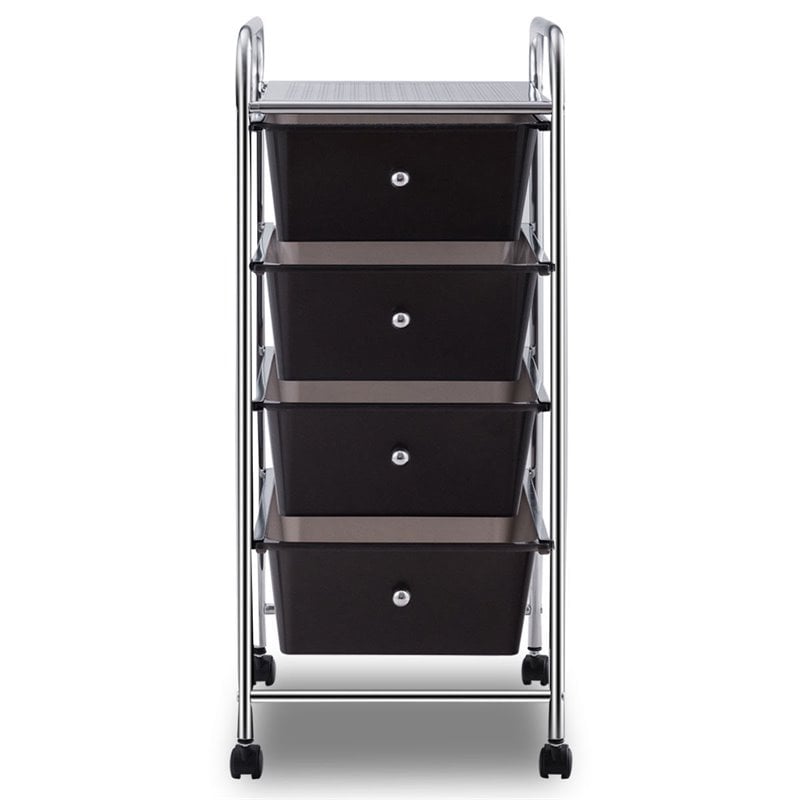 Pemberly Row 4-drawer Contemporary PP and Steel Rolling Storage Cart in Black